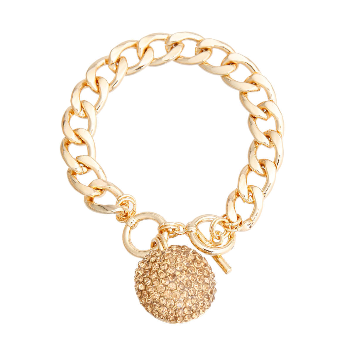 Topaz Pave Ball Toggle Bracelet|8 inches - Premium Wholesale Jewelry from Pinktown - Just $9! Shop now at chiquestyles