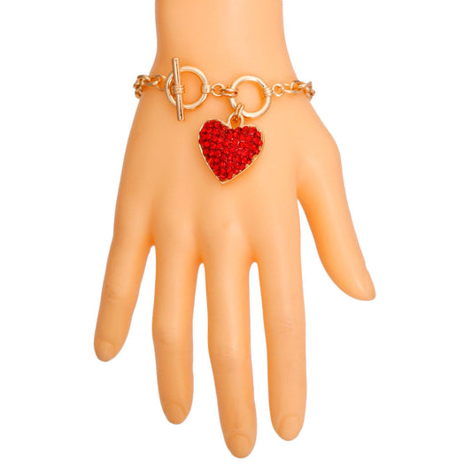 Gold Chain 3D Red Heart Bracelet|8 inches - Premium Wholesale Jewelry from Pinktown - Just $9! Shop now at chiquestyles