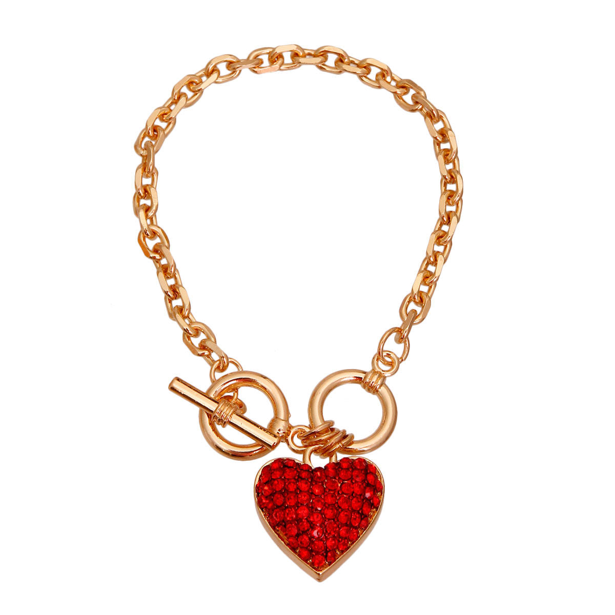 Gold Chain 3D Red Heart Bracelet|8 inches - Premium Wholesale Jewelry from Pinktown - Just $9! Shop now at chiquestyles