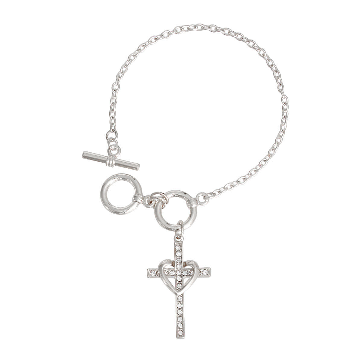 Silver Heart Cross Bracelet|8 inches - Premium Wholesale Jewelry from Pinktown - Just $8! Shop now at chiquestyles