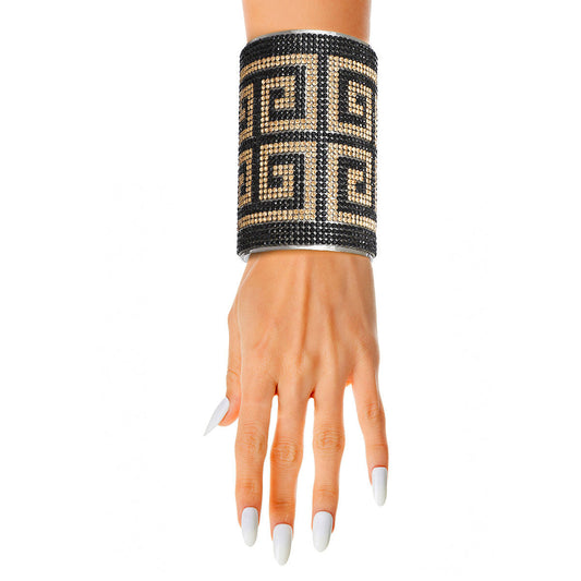 Greek Key Designer Gold and Black Cuff|Adjustable - Premium Wholesale Jewelry from Pinktown - Just $16! Shop now at chiquestyles