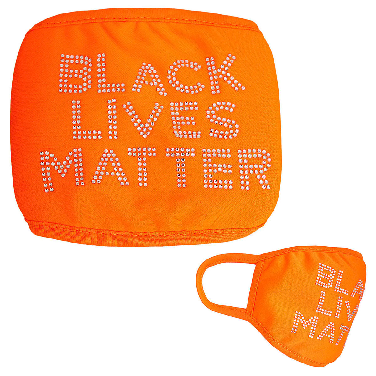 Neon Orange Rhinestone BLACK LIVES MATTER Mask|Stretch to Fit - Premium Wholesale Fashion Accessories from Pinktown - Just $6! Shop now at chiquestyles