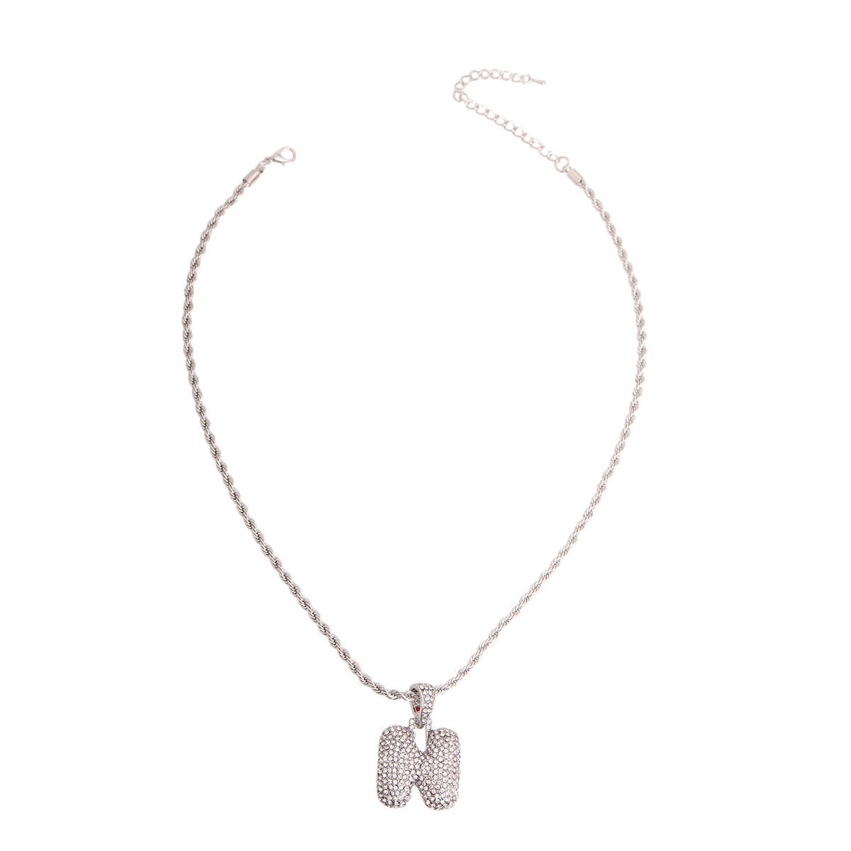 N Rhinestone Silver Necklace|20 inches - Premium Wholesale Jewelry from Pinktown - Just $12! Shop now at chiquestyles