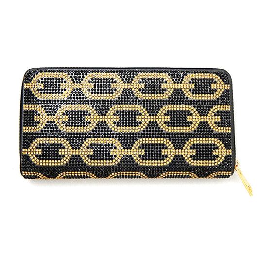Black and Gold Rhinestone Wallet|7.5 x 4 x 1.25 inches - Premium Wholesale Fashion Accessories from Pinktown - Just $26! Shop now at chiquestyles