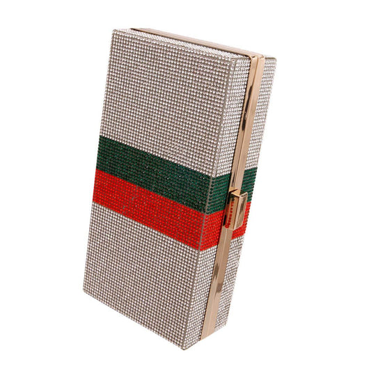 Clear Red Green Stripe Hardcase Clutch|8 x 4 x 2.2 inches - Premium Wholesale Fashion Accessories from Pinktown - Just $48! Shop now at chiquestyles