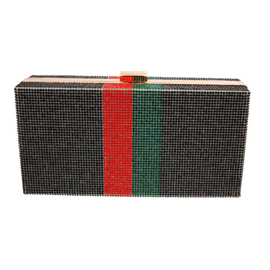 Black Red Green Stripe Hardcase Clutch|8 x 4 x 2.2 inches - Premium Wholesale Fashion Accessories from Pinktown - Just $48! Shop now at chiquestyles