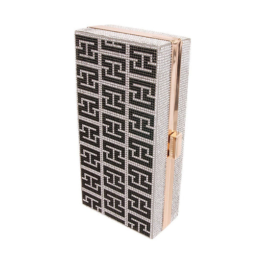 Silver and Black Greek Key Hardcase Clutch|8 x 4 x 2.2 inches - Premium Wholesale Fashion Accessories from Pinktown - Just $48! Shop now at chiquestyles