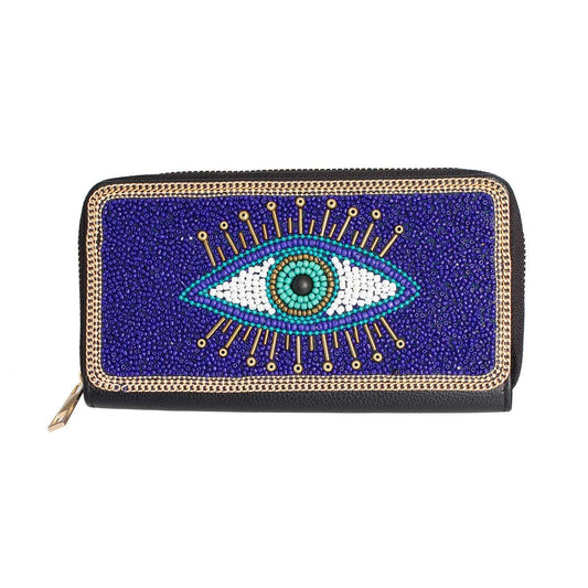 Blue Evil Eye Beaded Wallet|7.6 x 4.2 x 1.25 inches - Premium Wholesale Fashion Accessories from Pinktown - Just $33! Shop now at chiquestyles