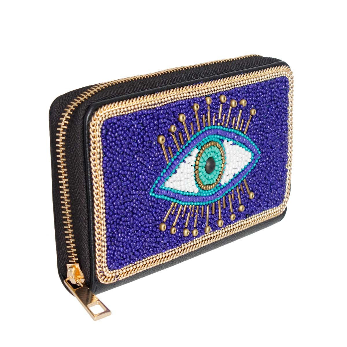 Blue Evil Eye Beaded Wallet|7.6 x 4.2 x 1.25 inches - Premium Wholesale Fashion Accessories from Pinktown - Just $33! Shop now at chiquestyles