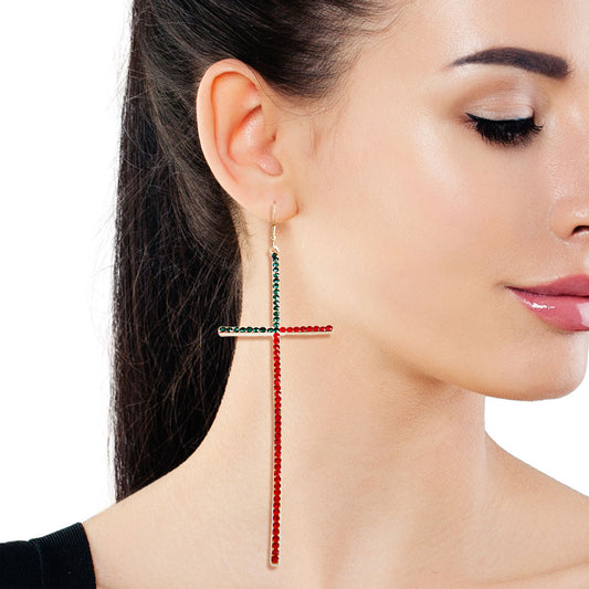 Designer Style Pave Rhinestone Cross Drop Earrings|4.25 inches - Premium Wholesale Jewelry from Pinktown - Just $10! Shop now at chiquestyles