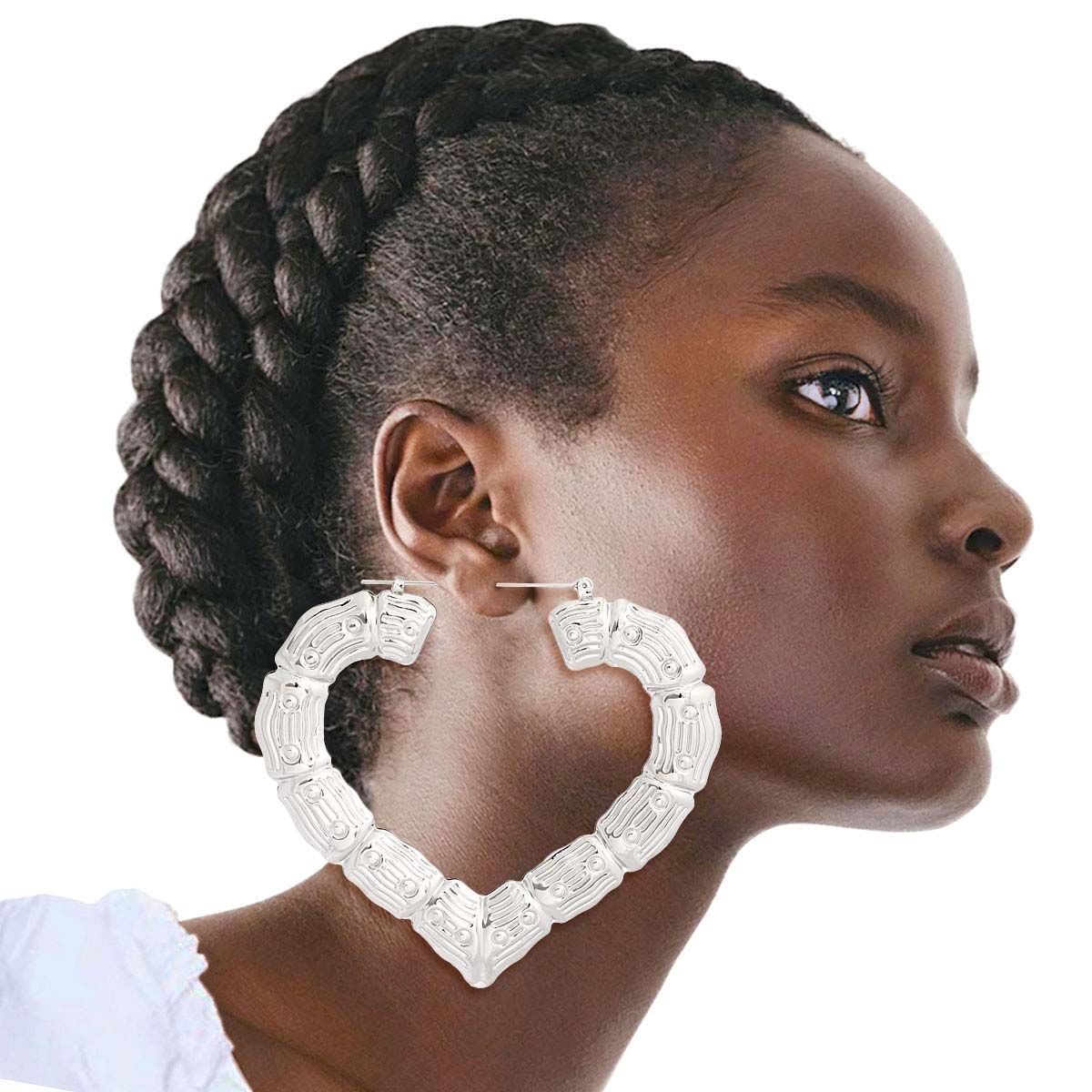 Silver Heart Bamboo Hoops|3.5 inches - Premium Wholesale Jewelry from Pinktown - Just $6! Shop now at chiquestyles