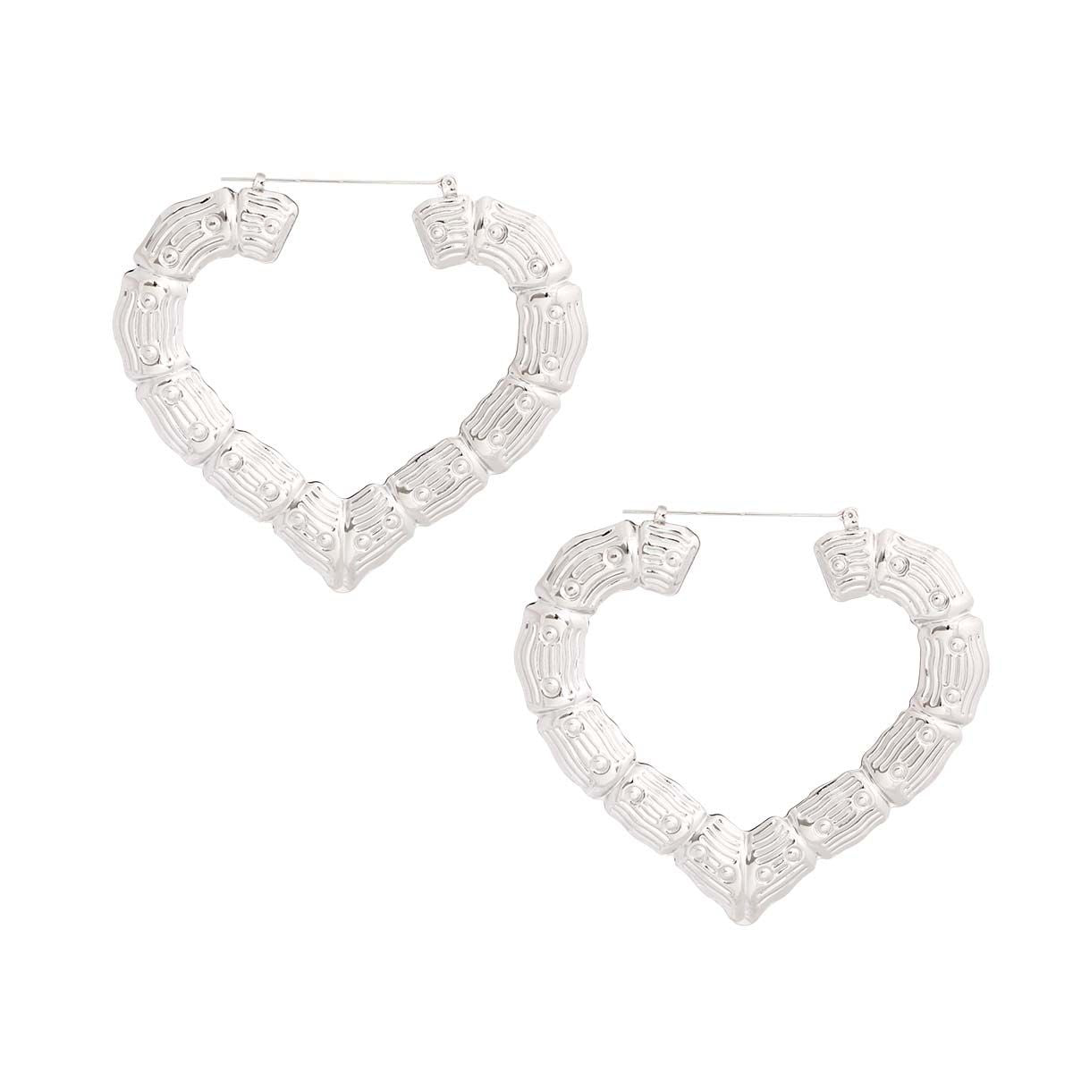 Silver Heart Bamboo Hoops|3.5 inches - Premium Wholesale Jewelry from Pinktown - Just $6! Shop now at chiquestyles