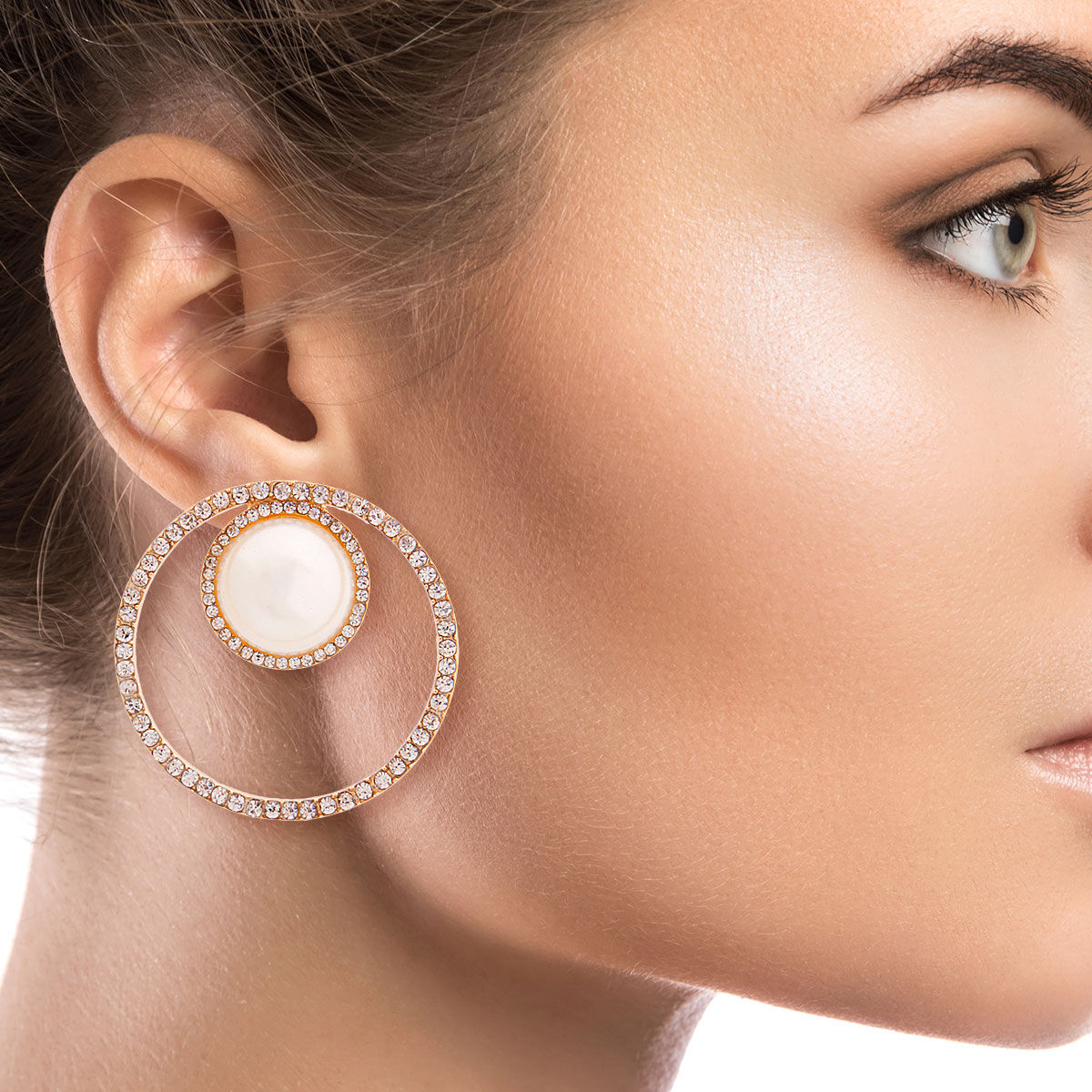Cream Pearl Pave Round Earrings|1.75 inches - Premium Wholesale Jewelry from Pinktown - Just $11! Shop now at chiquestyles
