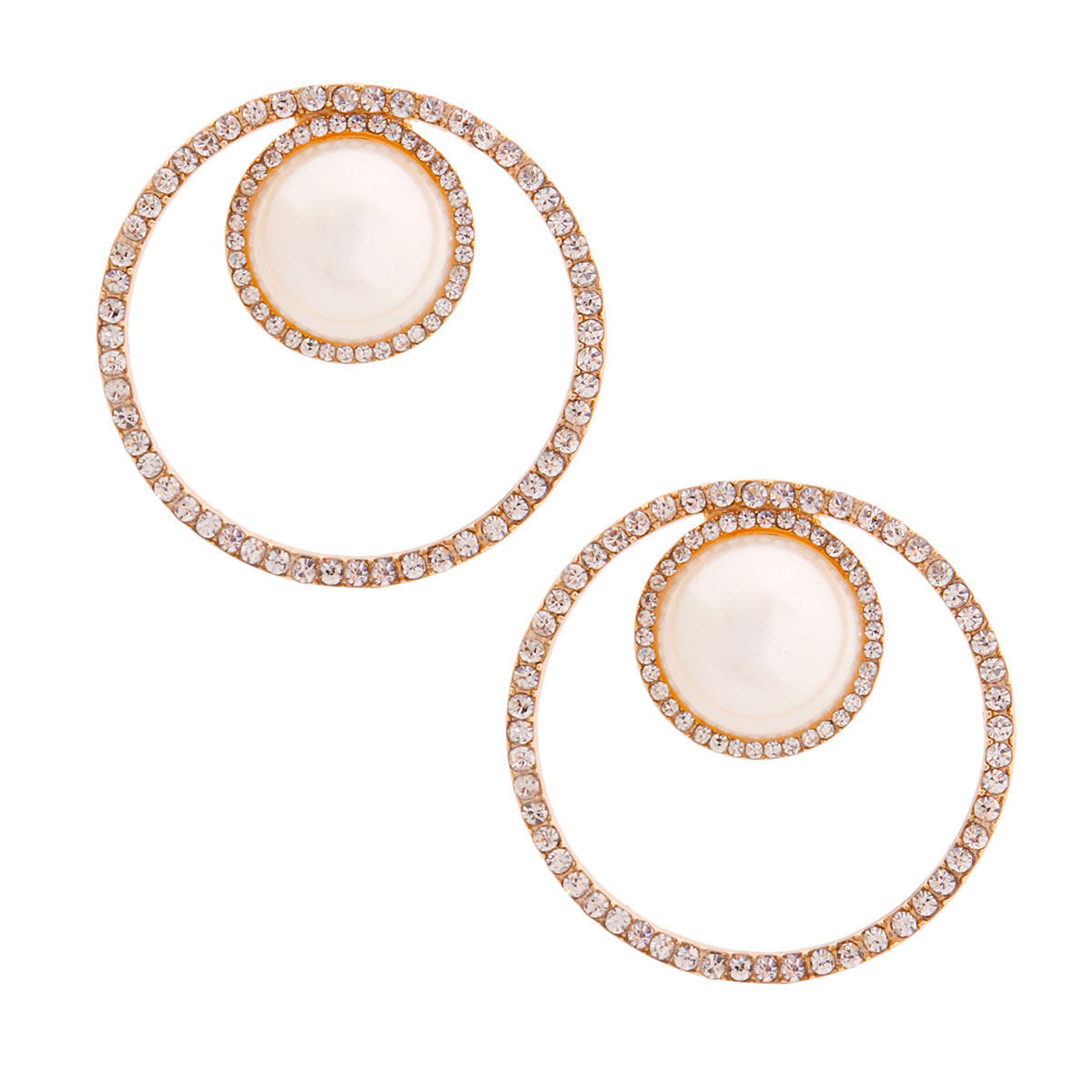 Cream Pearl Pave Round Earrings|1.75 inches - Premium Wholesale Jewelry from Pinktown - Just $11! Shop now at chiquestyles