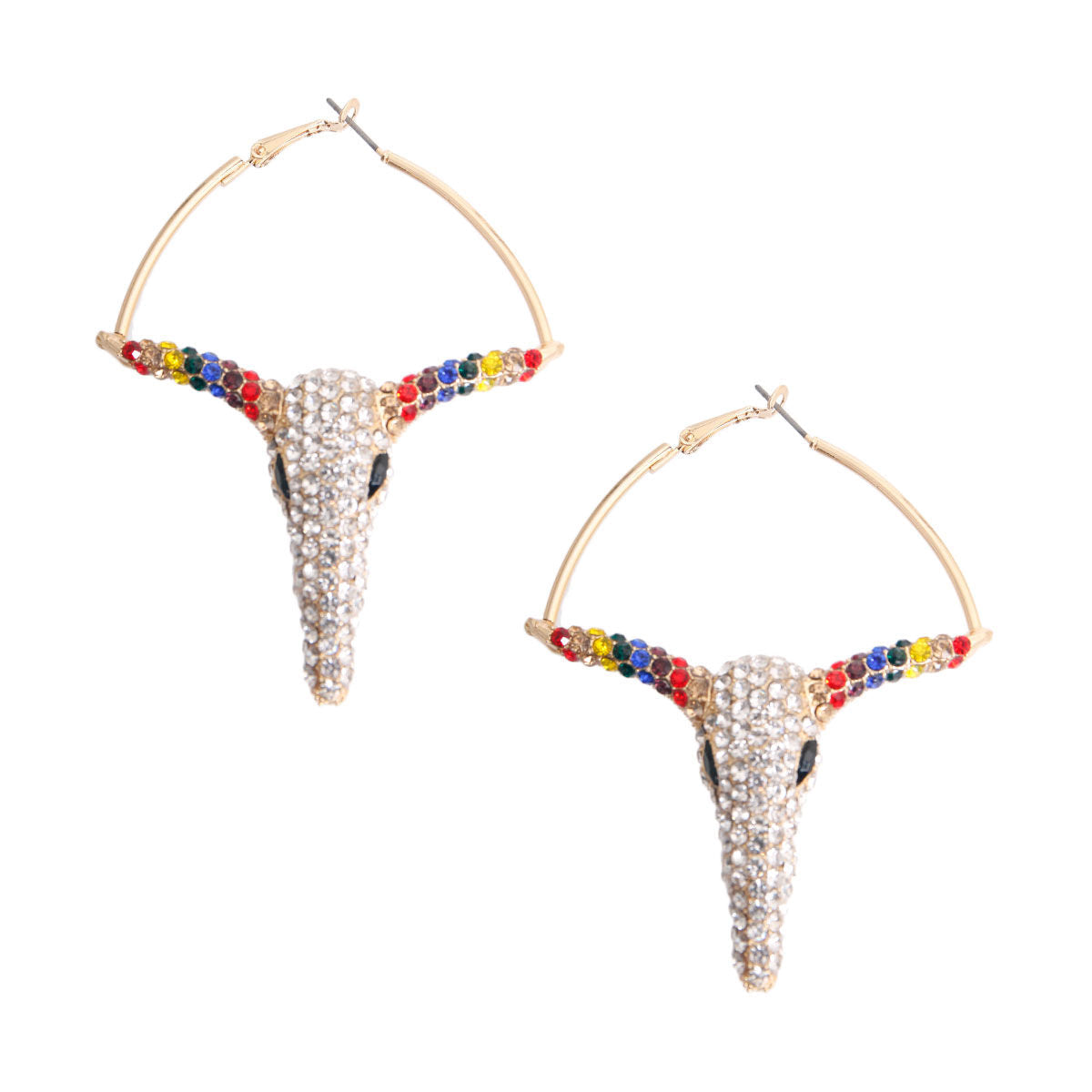 Rainbow Rhinestone Steer Hoops|3.25 inches - Premium Wholesale Jewelry from Pinktown - Just $14! Shop now at chiquestyles