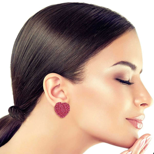 Pink Stone Gold Heart Studs|1 inch - Premium Wholesale Jewelry from Pinktown - Just $12! Shop now at chiquestyles