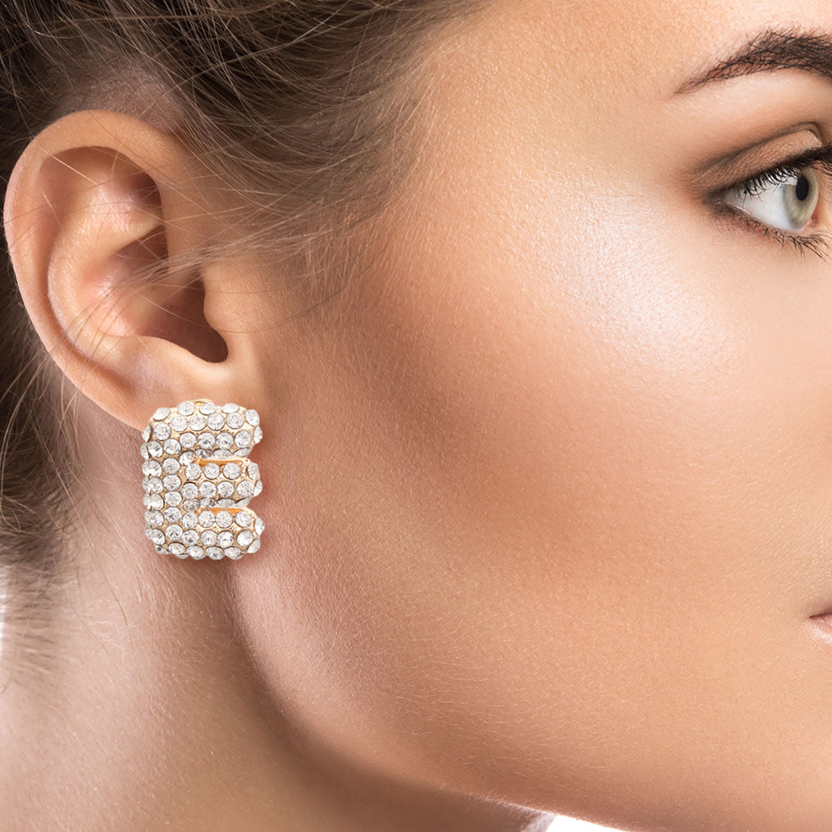 E Initial Rhinestone Studs|.85 inches - Premium Wholesale Jewelry from Pinktown - Just $11! Shop now at chiquestyles