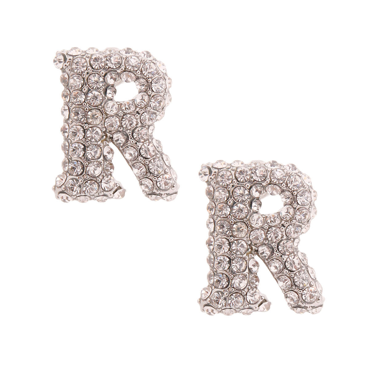 R Rhinestone Silver Studs|0.85 inches - Premium Wholesale Jewelry from Pinktown - Just $11! Shop now at chiquestyles