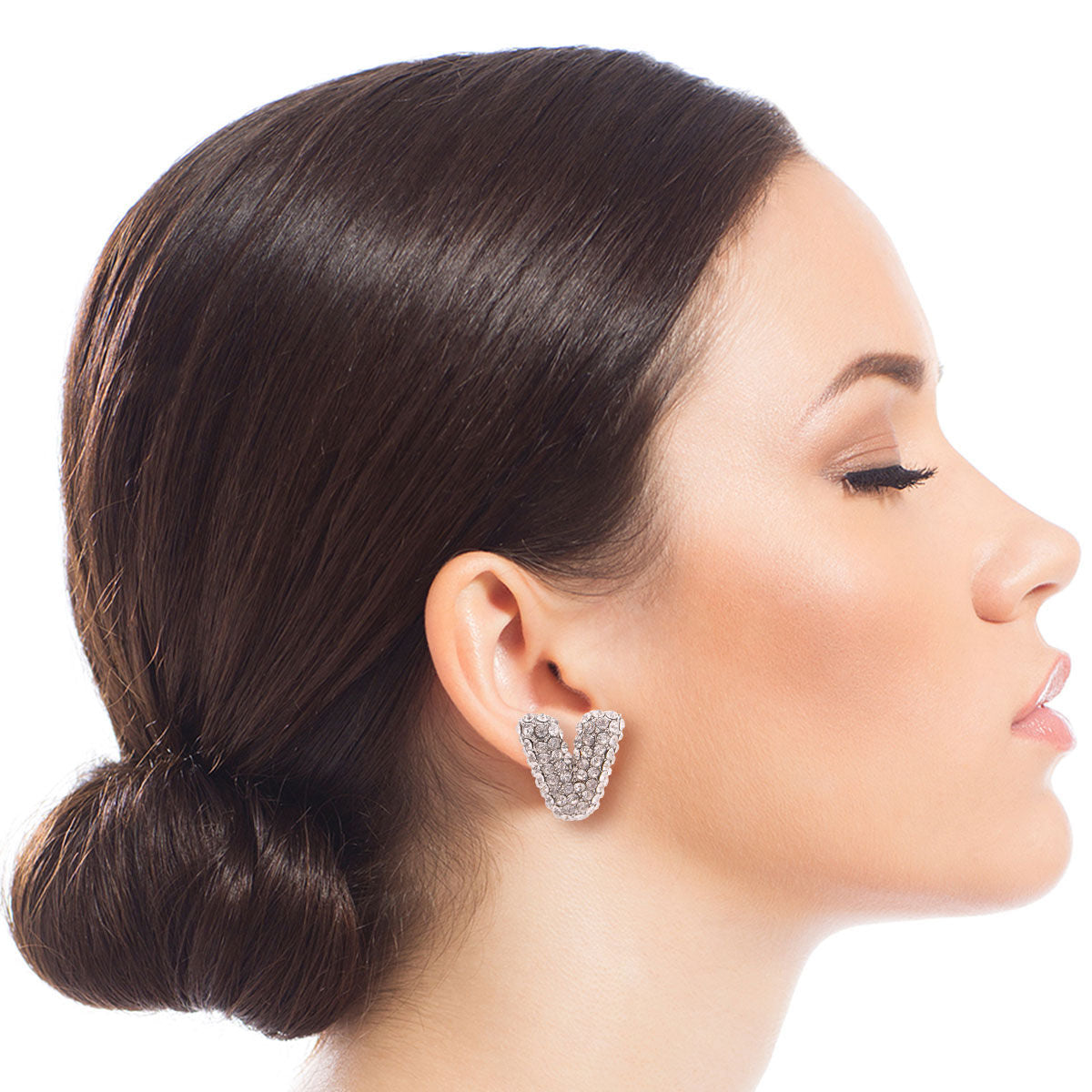 V Rhinestone Silver Studs|0.85 inches - Premium Wholesale Jewelry from Pinktown - Just $11! Shop now at chiquestyles