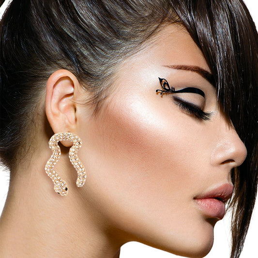 Gold U Pave Snake Earrings|1.5 inches - Premium Wholesale Jewelry from Pinktown - Just $11! Shop now at chiquestyles