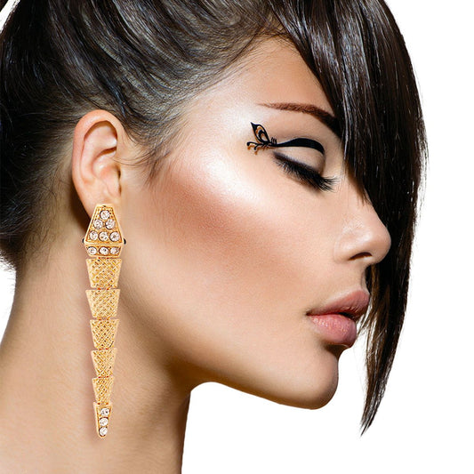 Gold Dangling Snake Earrings|3.5 inches - Premium Wholesale Jewelry from Pinktown - Just $10! Shop now at chiquestyles