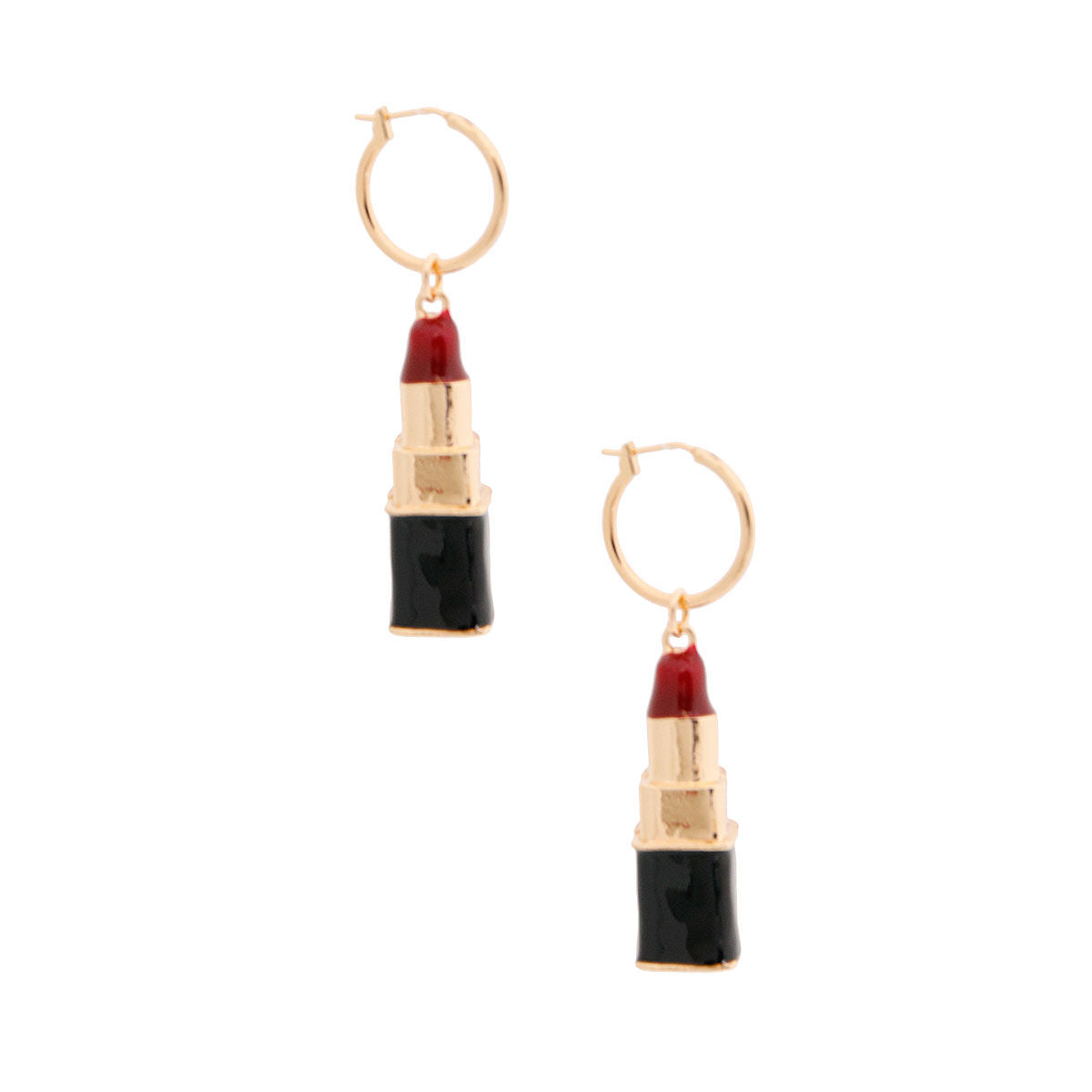 Burgundy Lipstick Charm Hoops|2.5 inches - Premium Wholesale Jewelry from Pinktown - Just $10! Shop now at chiquestyles
