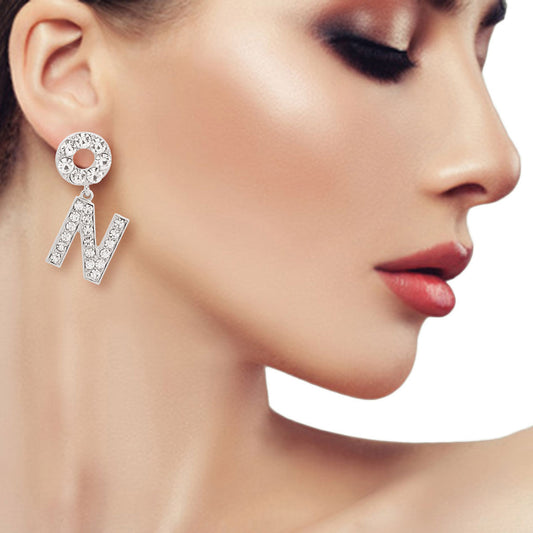 Silver Dangling N Designer Earrings|1.75 inches - Premium Wholesale Jewelry from Pinktown - Just $9! Shop now at chiquestyles