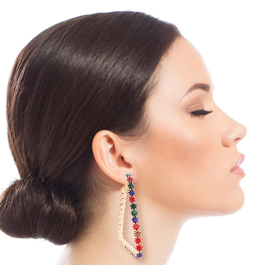Multi Color Crystal Trapezoid Hoops|3 inches - Premium Wholesale Jewelry from Pinktown - Just $14! Shop now at chiquestyles