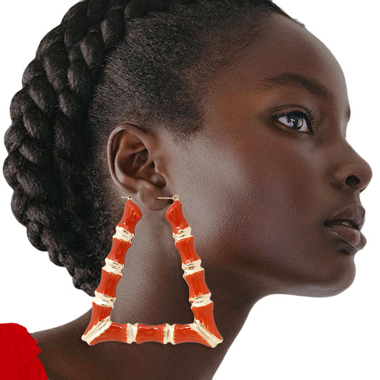 Orange Trapozoid Bamboo Hoops|3.25 inches - Premium Wholesale Jewelry from Pinktown - Just $13! Shop now at chiquestyles
