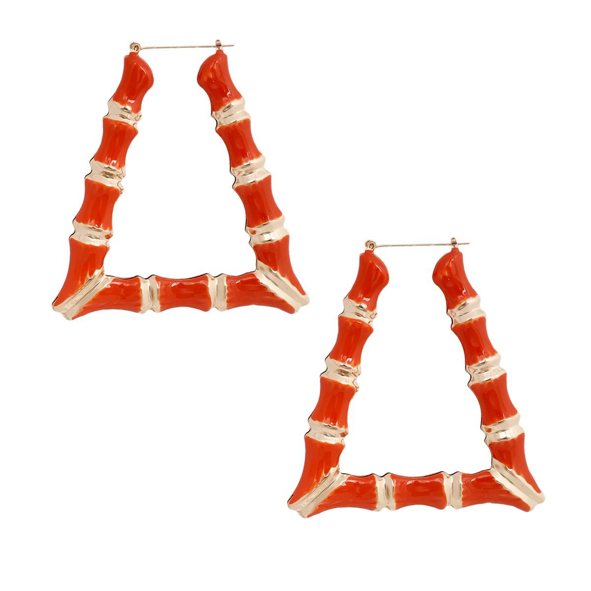 Orange Trapozoid Bamboo Hoops|3.25 inches - Premium Wholesale Jewelry from Pinktown - Just $13! Shop now at chiquestyles