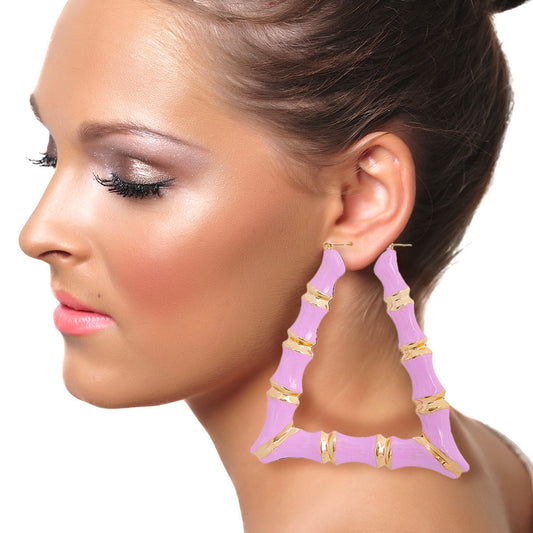 Pink Lavender Trapezoid Bamboo Hoops|3.25 inches - Premium Wholesale Jewelry from Pinktown - Just $12! Shop now at chiquestyles