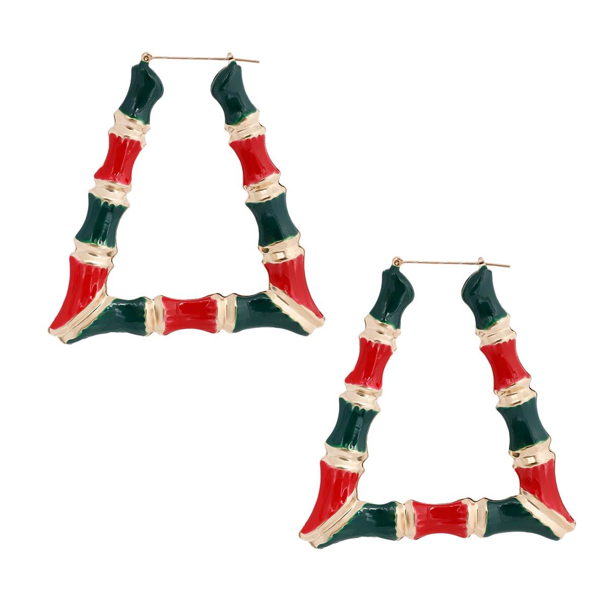 Red and Green Trapozoid Bamboo Hoops|3.25 inches - Premium Wholesale Jewelry from Pinktown - Just $13! Shop now at chiquestyles