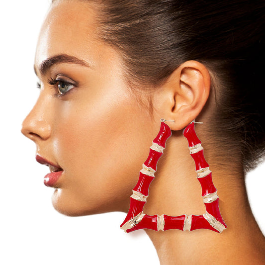 Red Trapezoid Bamboo Hoops|3.25 inches - Premium Wholesale Jewelry from Pinktown - Just $12! Shop now at chiquestyles