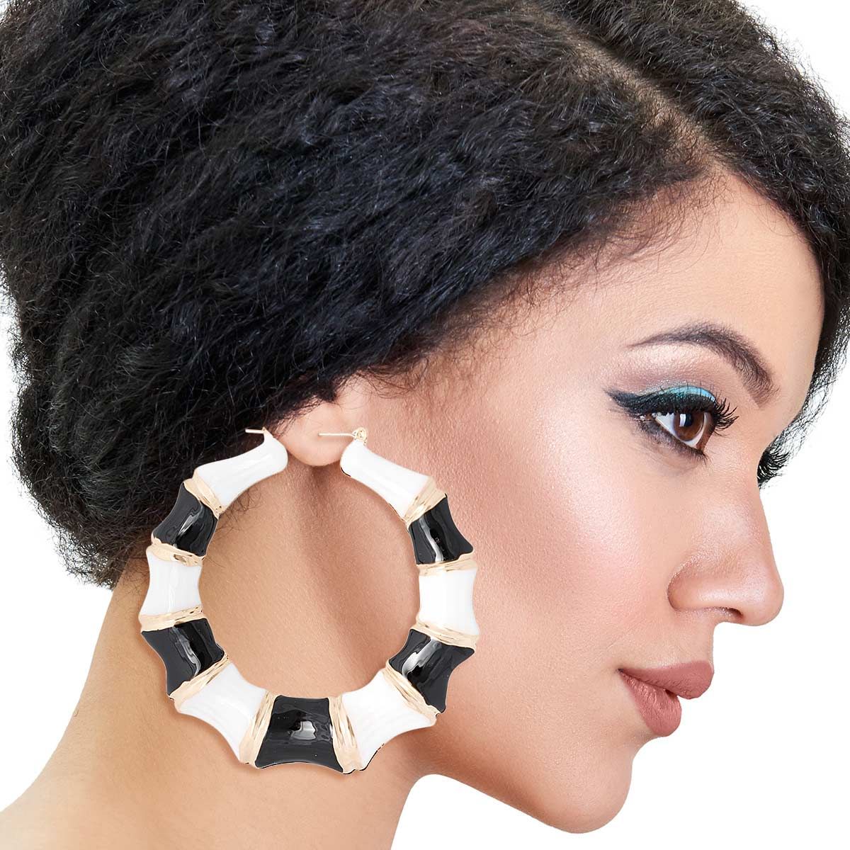 Black and White Color Bamboo Hoops|3 inches - Premium Wholesale Jewelry from Pinktown - Just $12! Shop now at chiquestyles