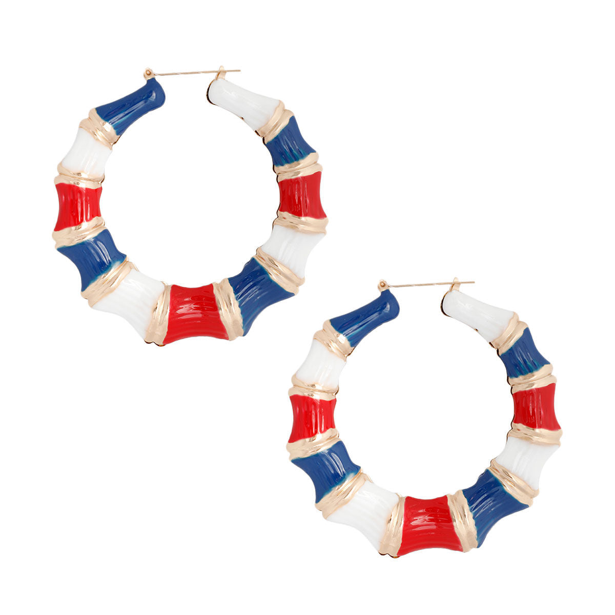 Red White Blue Color Bamboo Hoops|3 inches - Premium Wholesale Jewelry from Pinktown - Just $13! Shop now at chiquestyles