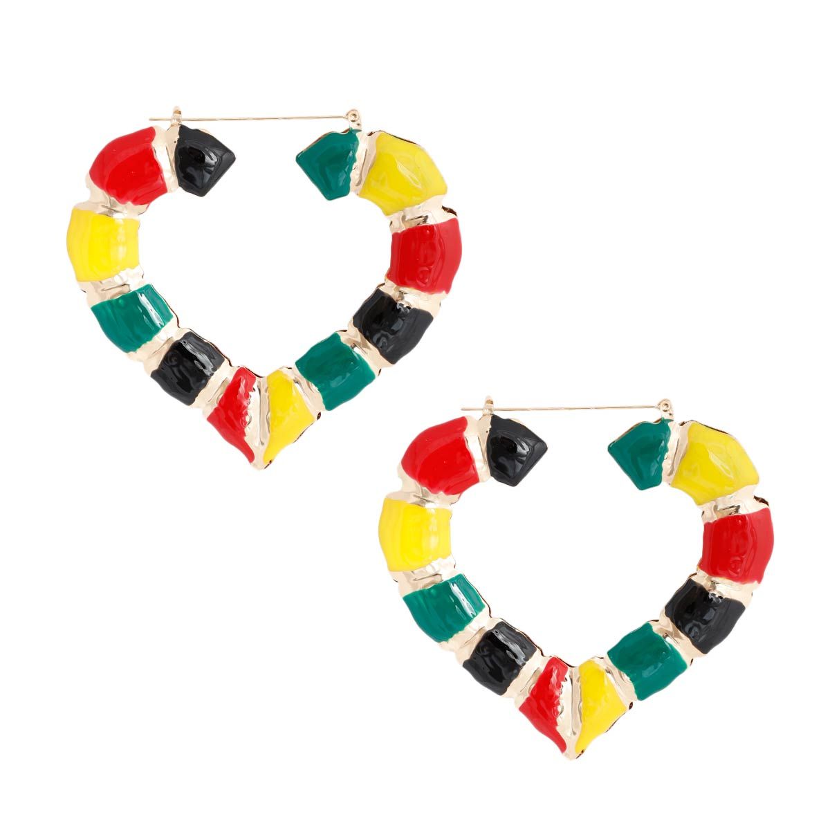 African Flag Color Heart Bamboo Hoops|3 inches - Premium Wholesale Jewelry from Pinktown - Just $12! Shop now at chiquestyles