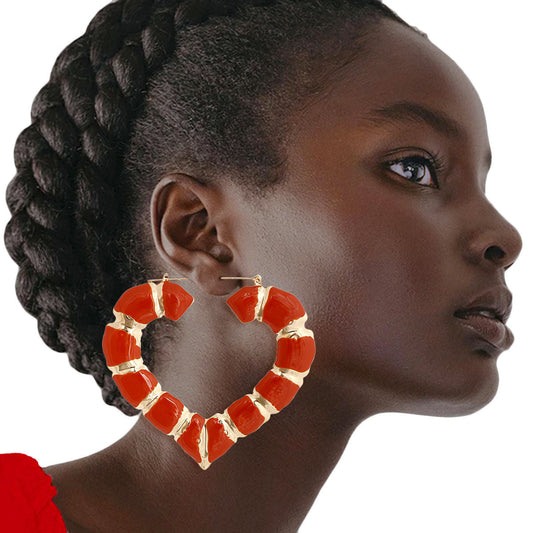 Orange Heart Bamboo Hoops|3 inches - Premium Wholesale Jewelry from Pinktown - Just $13! Shop now at chiquestyles