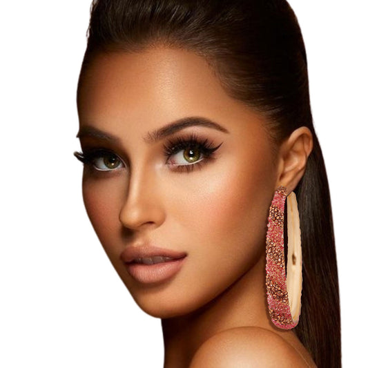 Pink Stripe Crusted Hoops|3.5 inches - Premium Wholesale Jewelry from Pinktown - Just $17! Shop now at chiquestyles