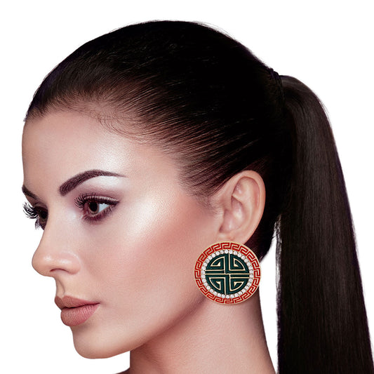 Red and Green Greek Studs|1.45 inches - Premium Wholesale Jewelry from Pinktown - Just $11! Shop now at chiquestyles