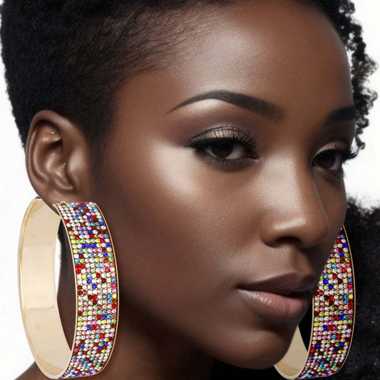 Multi Color Wide Metal Hoops|3 inches - Premium Wholesale Jewelry from Pinktown - Just $14! Shop now at chiquestyles