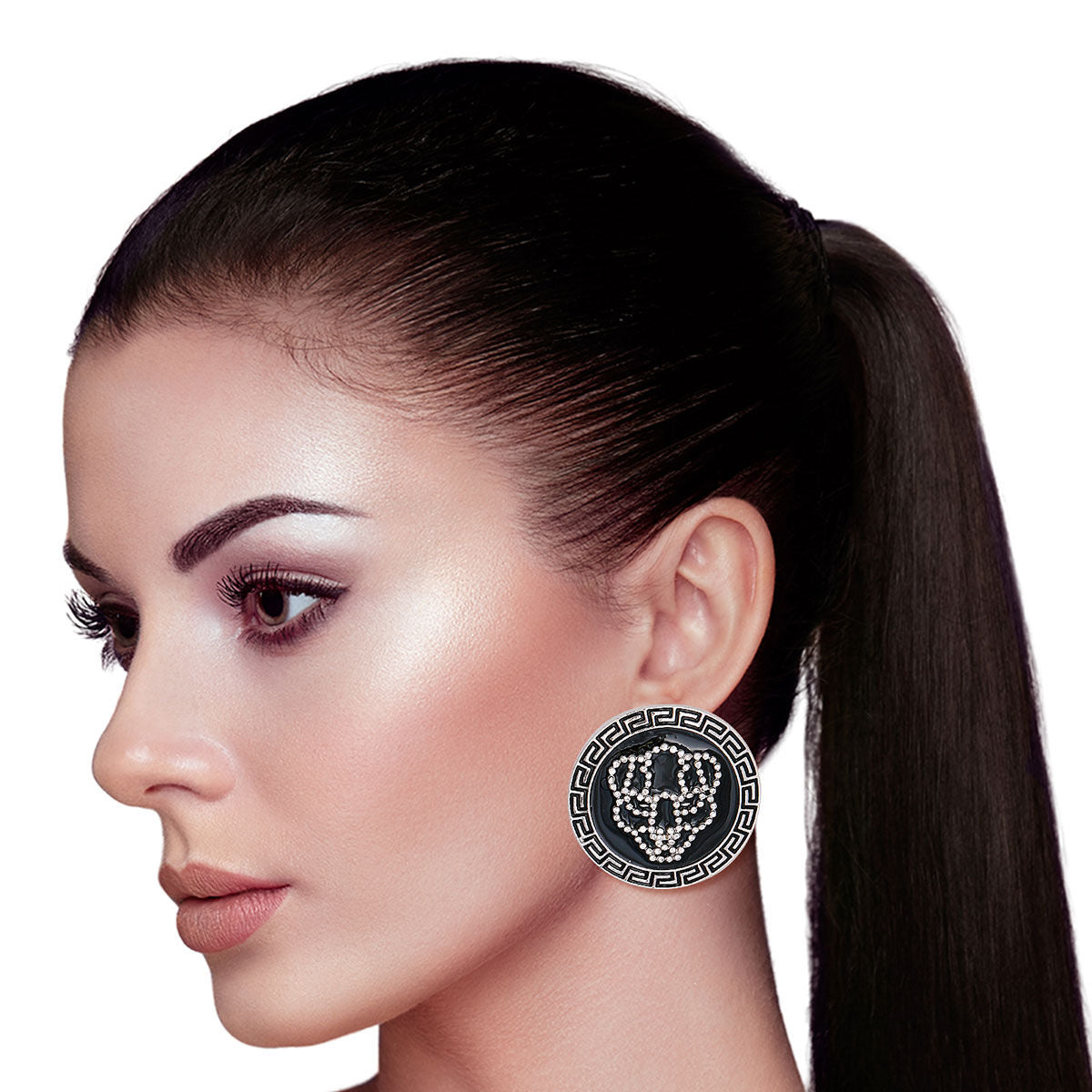 Silver Tiger Greek Medallion Studs|1.45 inches - Premium Wholesale Jewelry from Pinktown - Just $15! Shop now at chiquestyles