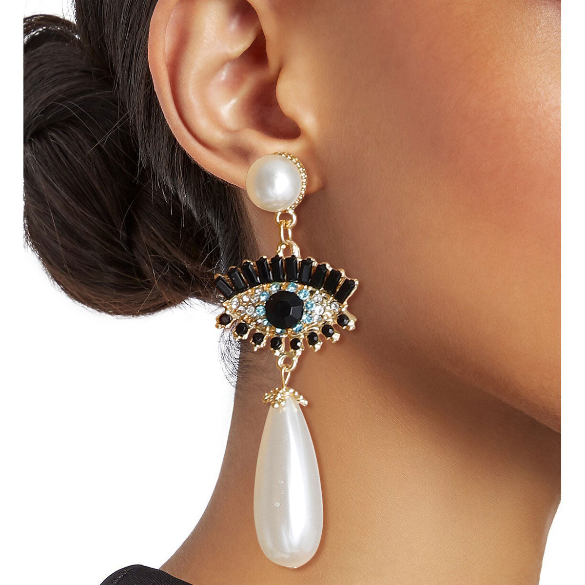 Cream Teardrop Evil Eye Earrings|3.25 inches - Premium Wholesale Jewelry from Pinktown - Just $10! Shop now at chiquestyles