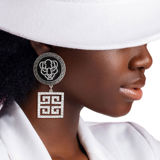 Silver Greek Tiger Charm Earrings|2.75 inches - Premium Wholesale Jewelry from Pinktown - Just $17! Shop now at chiquestyles