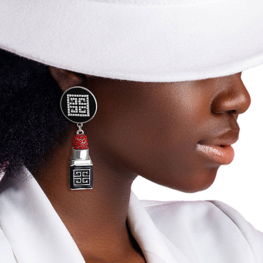 Silver Greek Key 3D Lipstick Charm Earrings|2.65 inches - Premium Wholesale Jewelry from Pinktown - Just $17! Shop now at chiquestyles