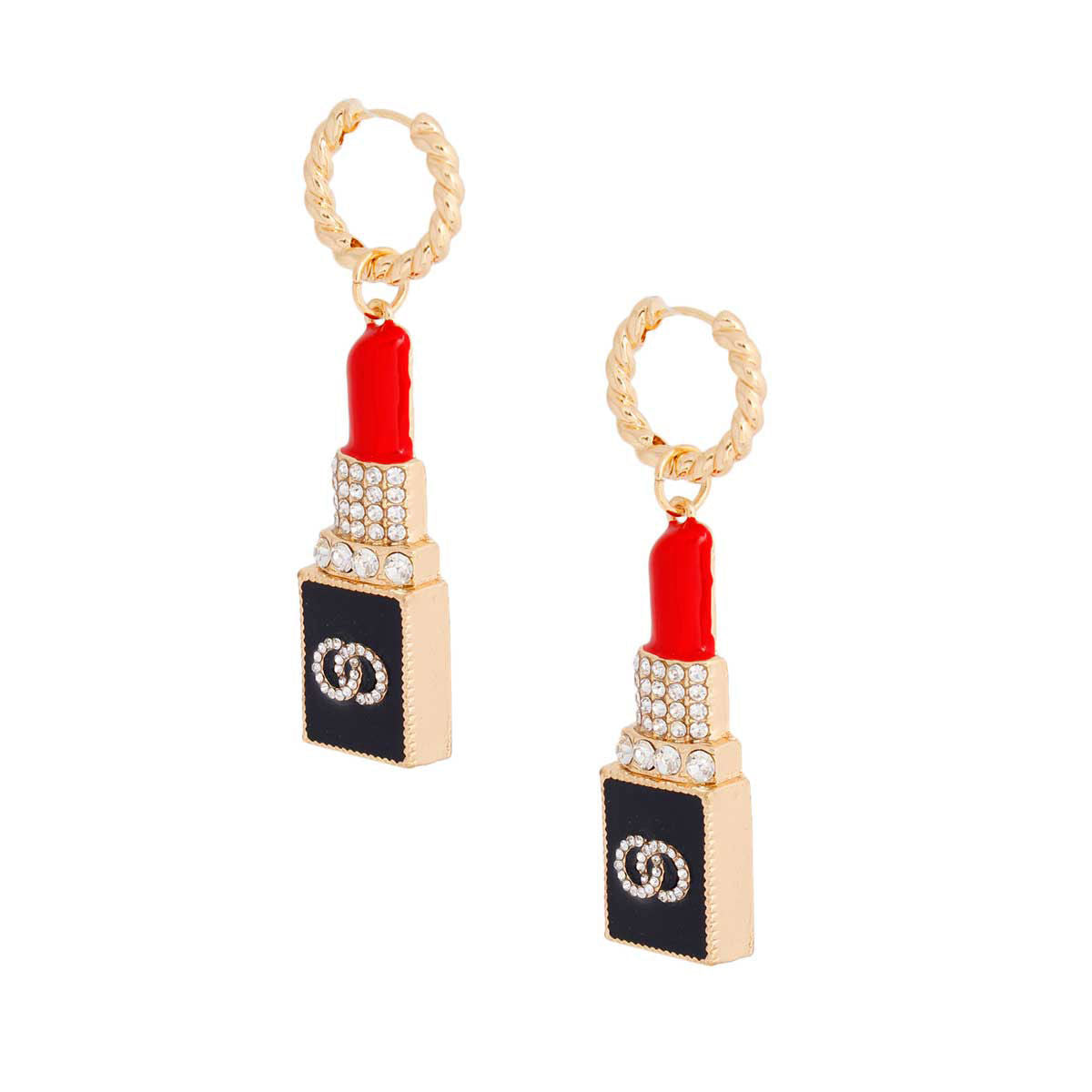 Gold Lipstick Charm Hoops|2.5 inches - Premium Wholesale Jewelry from Pinktown - Just $19! Shop now at chiquestyles
