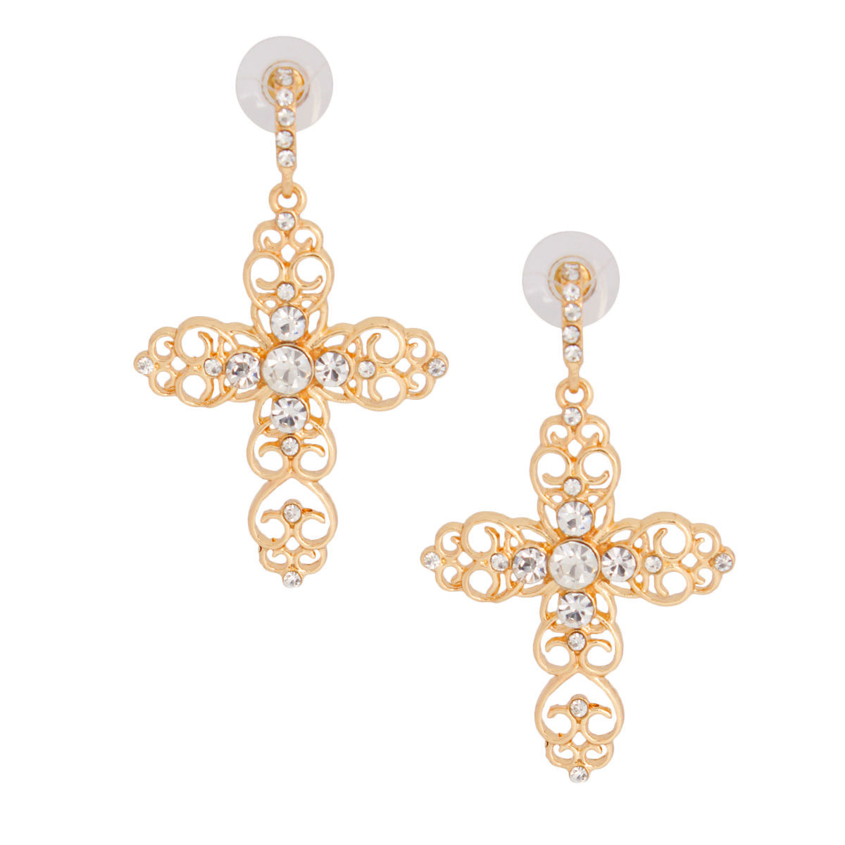 Gold Filigree Cross Earrings|2.5 inches - Premium Wholesale Jewelry from Pinktown - Just $10! Shop now at chiquestyles