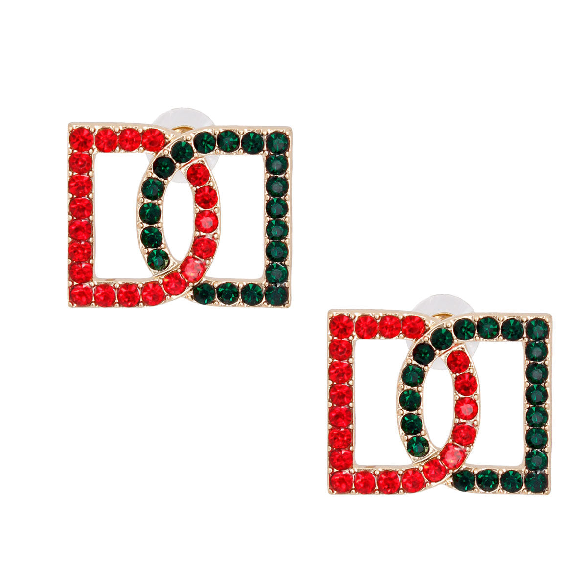Red Green Double D Studs|1 x 1.2 inches - Premium Wholesale Jewelry from Pinktown - Just $10! Shop now at chiquestyles