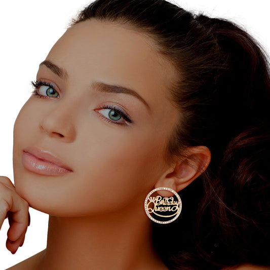 Gold Birthday Queen Studs|1.2 inches - Premium Wholesale Jewelry from Pinktown - Just $12! Shop now at chiquestyles