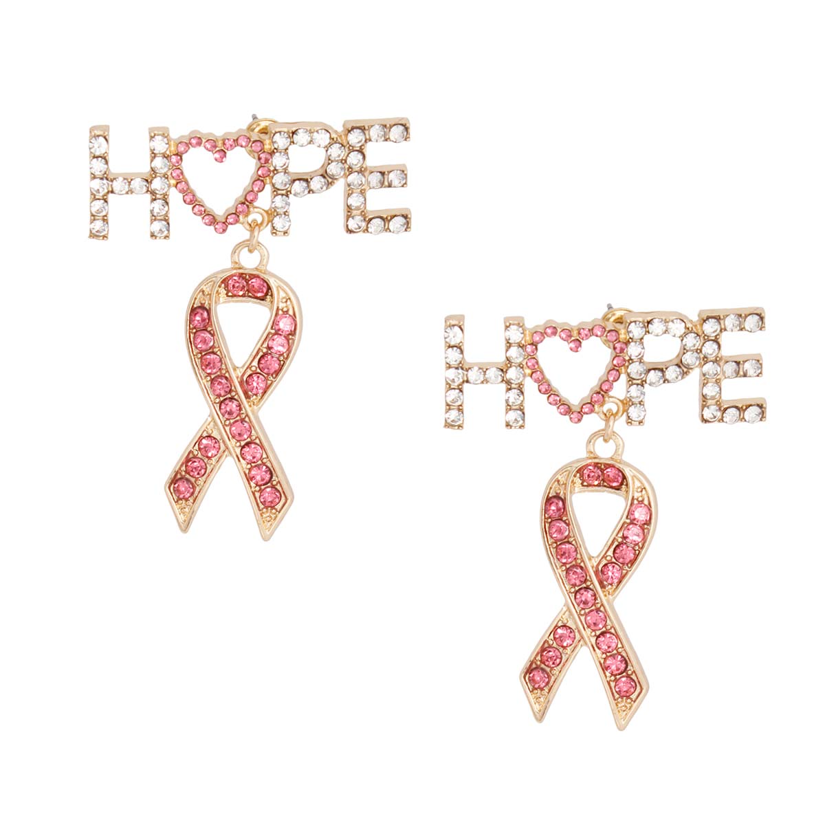 Gold Hope Pink Ribbon Earrings|1.75 x 1.5 inches - Premium Wholesale Jewelry from Pinktown - Just $16! Shop now at chiquestyles