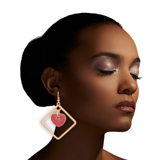 Gold Drop Diamond Pink Earrings|2.5 inches - Premium Wholesale Jewelry from Pinktown - Just $13! Shop now at chiquestyles